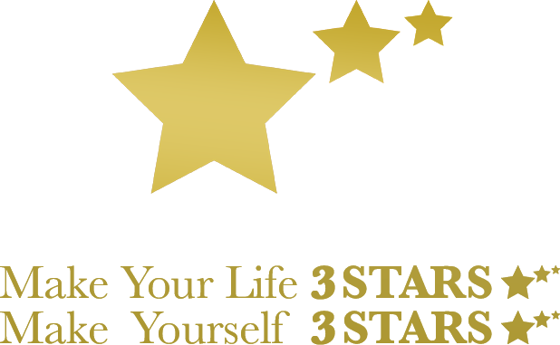 3STARS オフィシャルロゴ with メッセージ：Make Your Life 3STARS, Make Yourself 3STARS